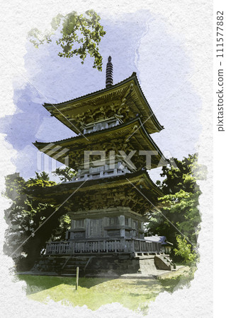 水彩風格上越Gochi國分寺三層寶塔新潟縣上越市 水彩風格上越Gochi國分寺三層寶塔新潟縣上越市 111577882