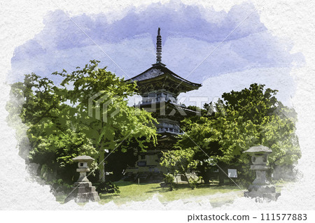 水彩風格上越Gochi國分寺三層寶塔新潟縣上越市 111577883