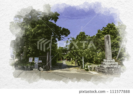 Watercolor style Joetsu Gochi Kokubunji Temple approach Joetsu City, Niigata Prefecture 111577888