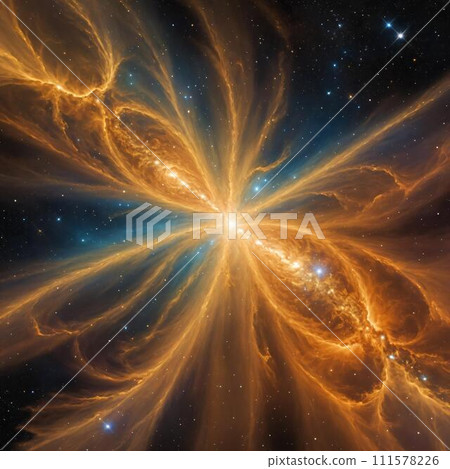 Cosmic Tapestry: Asymmetrical Nebula in Golden Splendor (Square) 111578226