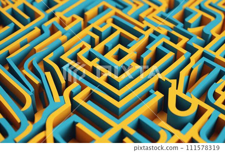 Yellow Folded Paper Maze, Abstract 3D Design 111578319