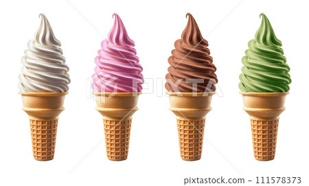 軟冰淇淋（香草、草莓、巧克力、抹茶），PNG 檔案。 111578373