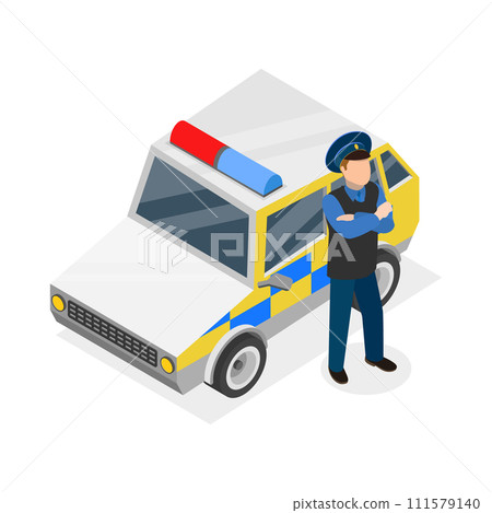 3D Isometric Flat Vector Illustration of Police Patrol. Item 2 111579140