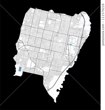 San Miguel de Tucuman map, city in Argentina. Municipal administrative area map with rivers and roads, parks and railways. 111579228