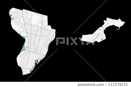 Santa Fe de la Vera Cruz map, city in Argentina. Municipal administrative area map with rivers and roads, parks and railways. 111579231