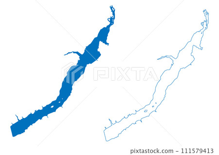 Eng Sergio Motta Lake (Federative Republic of Brazil) map vector illustration, scribble sketch Reservoir Eng Sergio Motta or Porto Primavera dam map 111579413