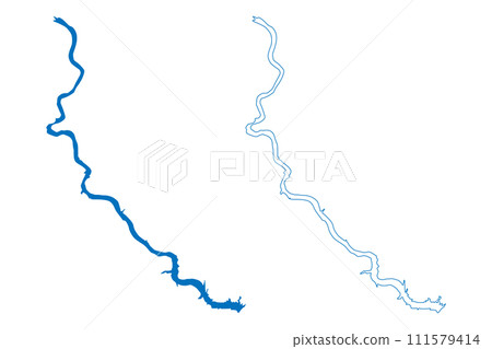 Lake Francis Case (United States of America, South Dakota) map vector illustration, scribble sketch Reservoir Fort Randall Dam map 111579414