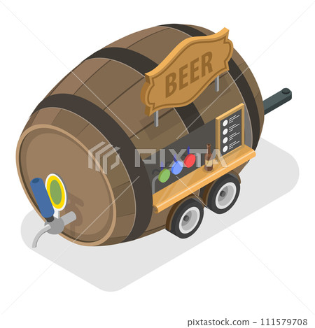 3D Isometric Flat Vector Illustration of Street Food Trucks. Item 1 111579708