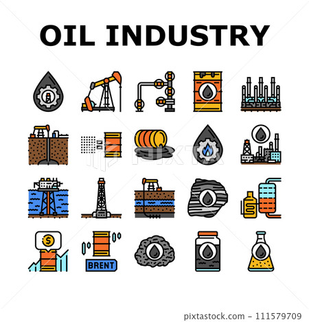 oil industry factory plant icons set vector 111579709