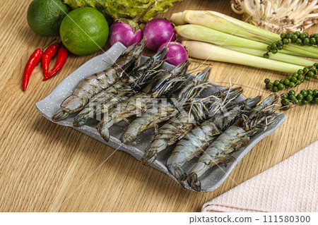 Fresh raw uncooked tiger prawn Fresh raw uncooked tiger prawn 111580300