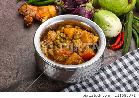 Indian traditional cuisine Aloo mutter Indian traditional cuisine Aloo mutter 111580371
