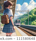 High school girl waiting for a train at a rural station 111580648