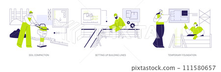 Residential area building process abstract concept vector illustrations. Residential area building process abstract concept vector illustrations. 111580657