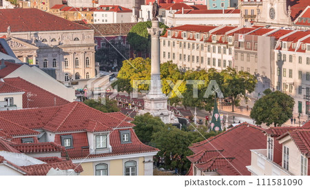 Aerial view of Dom Pedro IV square also know as Rossio with Christmas market timelapse. Lisbon, Portugal Aerial view of Dom Pedro IV square also know as Rossio with Christmas market timelapse. Lisbon, Portugal 111581090