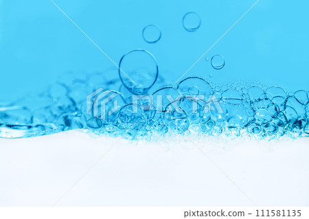 Cosmetic essence, transparent bubbles in white blue liquid. Cosmetic Emulsion, Serum, Hydration Skin Care Macro, scientific approach Cosmetic essence, transparent bubbles in white blue liquid. Cosmetic Emulsion, Serum, Hydration Skin Care Macro, scientific approach 111581135