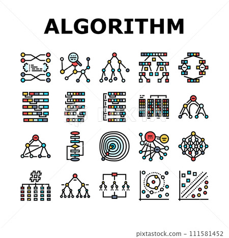algorithm data technology ai icons set vector-插圖素材 [111581452] - PIXTA圖庫
