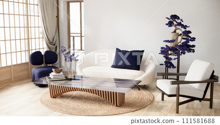 Purple japan interior style has a armchair sofa on living room minimal 111581688