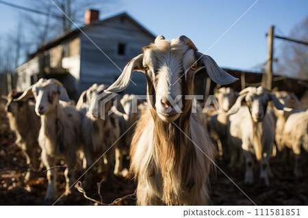 A herd of goats on a farm. A herd of goats on a farm. 111581851