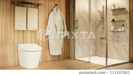 shower in white bathroom modern minimal style. 111581901