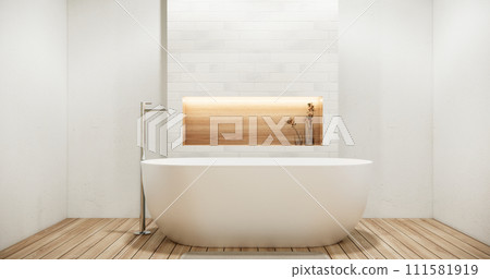 White Bathroom modern japan minimal style. 3D rendering White Bathroom modern japan minimal style. 3D rendering 111581919