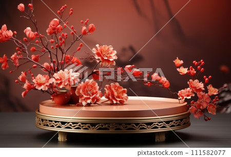 red cylinder podium for products display presentation, Chinese new year, Chinese Festivals, Mid Autumn Festival, poster, greeting card. red cylinder podium for products display presentation, Chinese new year, Chinese Festivals, Mid Autumn Festival, poster, greeting card. 111582077