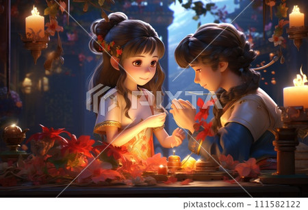 Chinese 3D cartoon character, the joyful Chinese new year festival. cute 3D culture character 111582122