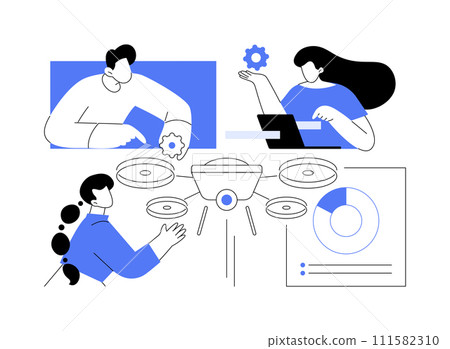 Flying robot drones isolated cartoon vector illustrations. 111582310