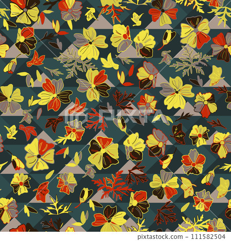 Floral brush strokes seamless pattern. Design for fashion textiles, graphics, backgrounds and crafts.  111582504