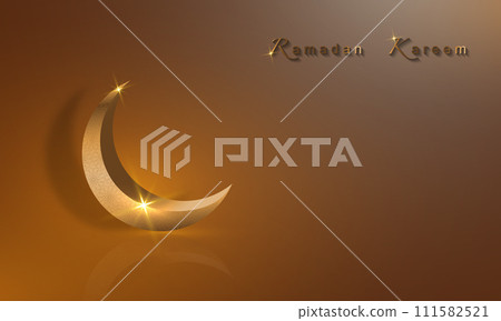 Ramadan Kareem banner, 3D gold crescent moon, holiday greeting traditional islamic. Arabic design for product showcase, presentation, cosmetic, base, ramadan sales, copy space on beige background Ramadan Kareem banner, 3D gold crescent moon, holiday greeting traditional islamic. Arabic design for product showcase, presentation, cosmetic, base, ramadan sales, copy space on beige background 111582521
