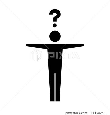 Person with question mark icon, male vector sign for faq, help, ask and customer service symbol pictogram human illustration 111582599
