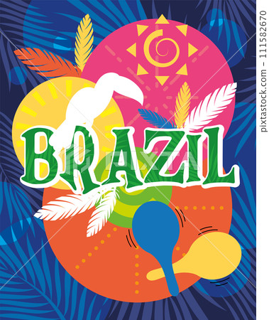 Colored tropical Brazil poster Vector 111582670