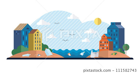 Waste pollution vector illustration. Waste pollution affects cleanliness and integrity our surroundings, impacting our quality life Environmental contamination caused by waste pollution requires Waste pollution vector illustration. Waste pollution affects cleanliness and integrity our surroundings, impacting our quality life Environmental contamination caused by waste pollution requires 111582743