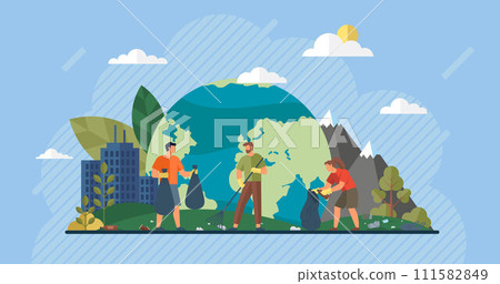 Waste pollution vector illustration. Zero waste initiatives play crucial role in minimizing waste generation and reducing pollution Waste reduction and recycling efforts contribute to environmental 111582849
