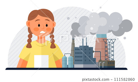 Air pollution vector illustration. Contamination is dark shadow cast by sinister hand air pollution The protective armor our ecological warriors is tested in face rampant air pollution 111582860