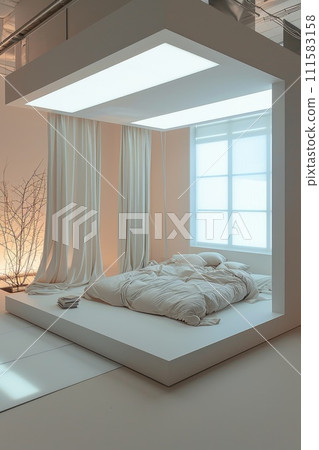 A futuristic bedroom in bright colors. 3d illustration 111583158