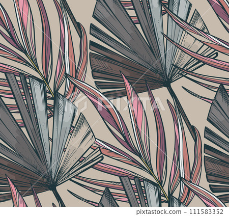 Vector seamless pattern with dried palm leaves. Endless natural background Vector seamless pattern with dried palm leaves. Endless natural background 111583352