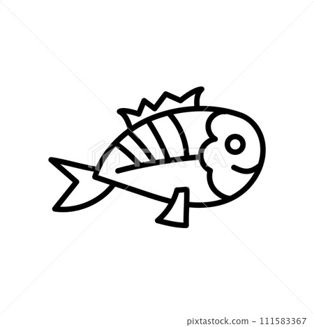 Vector black line icon fish isolated on white background 111583367