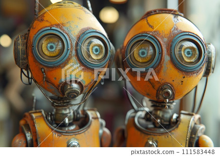 A futuristic romantic couple, a man and a woman are robots 111583448