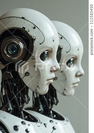 A futuristic romantic couple, a man and a woman are robots 111583450
