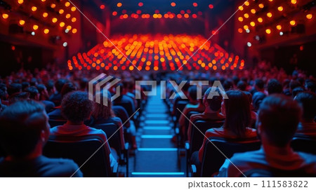 AI-generated content. Crowd of People Sitting in Front of Stage. Generative AI. AI-generated content. Crowd of People Sitting in Front of Stage. Generative AI. 111583822