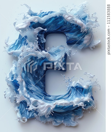 AI-generated content. Blue and White Foam Letter Floating on the Ocean. Generative AI. 111583888