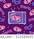 Handdrawn Doodle Television TV vector illustration with Lettering word Video News, Scandals, Facts in vintage 70 style. Vector illustration 111583935