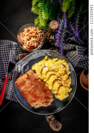 Fried cod fillet served. Fried cod fillet served. 111583941