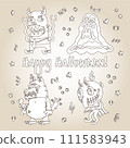 Halloween cartoon character set. Hand-drawn vector illustration with Monster, Slime Slug, Wolf, Devil and small patterns. Mystery, All Saints Day concept for halloween party, posters, greeting cards 111583943