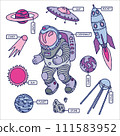 Set of galaxy cosmic elements astronaut, earth, satellite, comet, planet, sun, rocket and meteorite univerce vector cartoon illustration space cosmos on a white background 111583952