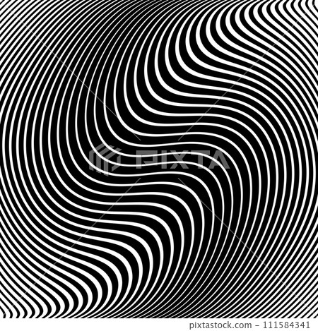 Wavy Lines Pattern with Twisting Movement Effect. Abstract Black and White Textured Background. Vector Art. 111584341