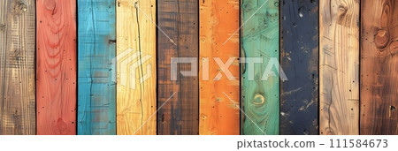 Multicolored wooden boards, background of wooden boards, banner 111584673