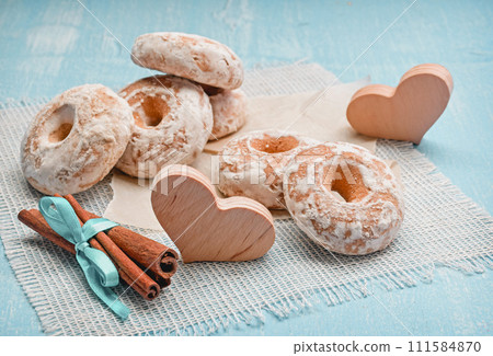 Sweet cookies with spices. Cozy warm cookies freshly baked. Coffee treat. 111584870