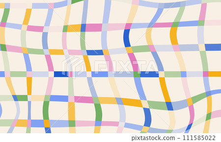 Fun abstract background in doodle style. Multi colored striped geometric pattern. Retro 60s 70s groovy design. Curve crossed lines grid. Wavy plaid backdrop in childish cartoon style. Fun abstract background in doodle style. Multi colored striped geometric pattern. Retro 60s 70s groovy design. Curve crossed lines grid. Wavy plaid backdrop in childish cartoon style. 111585022