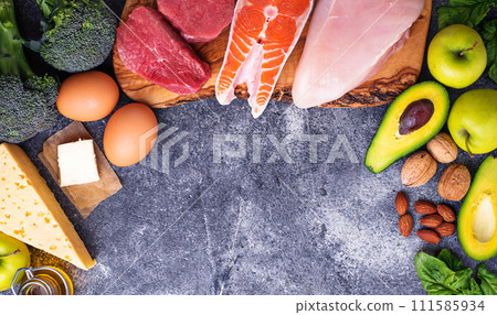 Healthy low carbs products. Ketogenic diet. 111585934